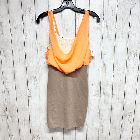Lulus Dress Women Size Small Orange Tan Zip Back Lined Top Sleeveless Bodycon - Picture 1 of 6